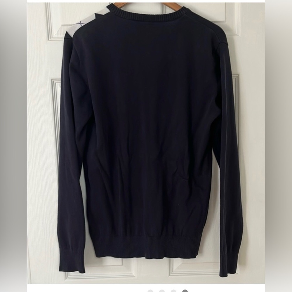 Jack & Jones Navy and White Argyle V-Neck Sweater - Picture 2 of 4